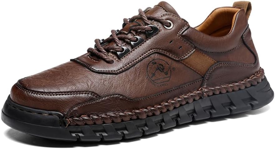 Mens Casual Leather Shoes Fashion Comfortable Lightweight Breathable Lace Up Loafers Walking Driving Business Working Shoes