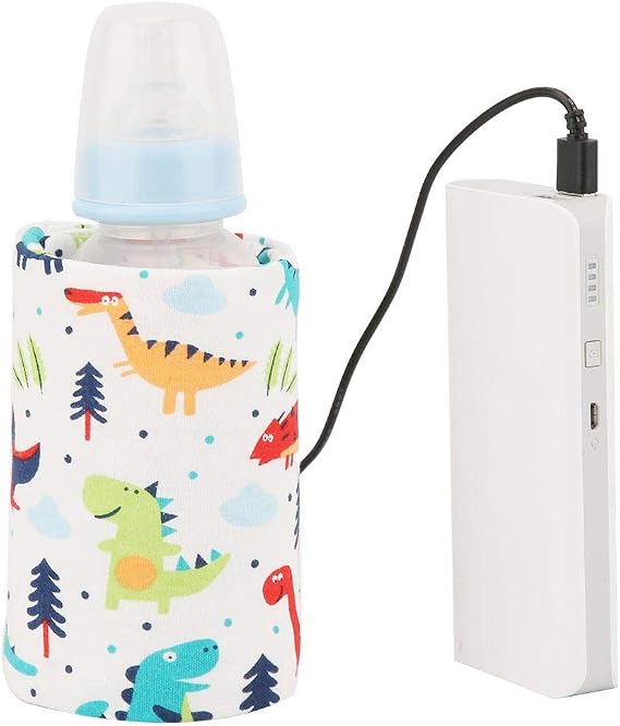 Portable Bottle Warmer USB Milk Water Warmer Cover Travel Stroller Insulated Bag Baby Nursing Bottle Heater (Dinosaur)