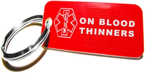 Pre-Engraved On Blood Thinners Plastic Medical Alert ID Keychain, Small 2.25 x .79 Inch