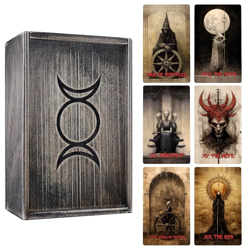 CRAFTERIAN Horror Tarot Deck with Wooden Box Embrace The Shadows with a Darkly Enchanting Set