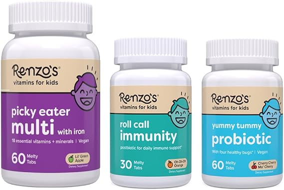 Renzo's School Day Essentials Bundle - Picky Eater Multi Apple, Roll Call Immunity, Yummy Tummy Probiotics