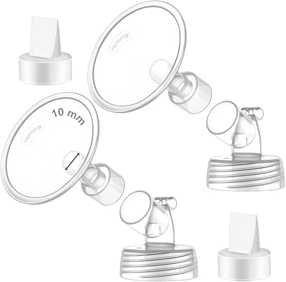 2X 10 mm Maymom Two-Piece Wide Neck Pump Parts Compatible with Spectra S1,Spectra S2 Pumps and 2 Valves; Incl Wide Mouth Flanges; Not Original Spectra Flange; (10mm Flange with Valve)