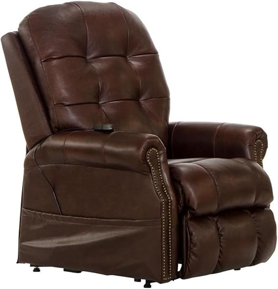 Tyler Brown Leather Power Lift Lay Flat Recliner with Heat & Massage