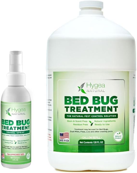 Natural Lice, Mite and Bed Bug Travel Spray by Hygea Natural 3 oz TSA Approved size and Gallon Refill Child & Pet Safe Immediate results Stain & Odor Free -For Hotels, Suitcase- Travel must have