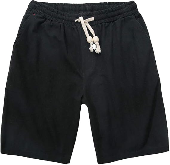 Men's Cotton Linen Shorts Drawstring Lightweight Beach Wear