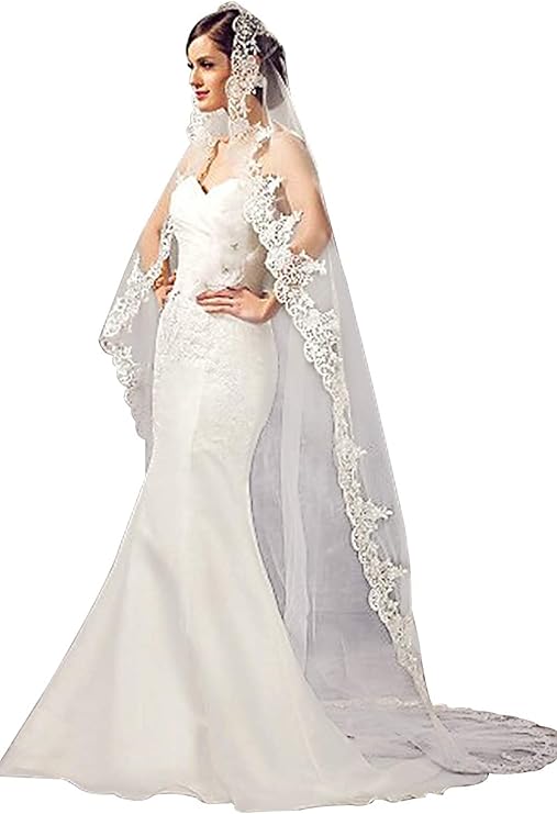 CharmingBridal Women Wedding Veil Long Chapel Length 1 Tier Cathedral Bridal Veil Soft Tulle Hair Accessories