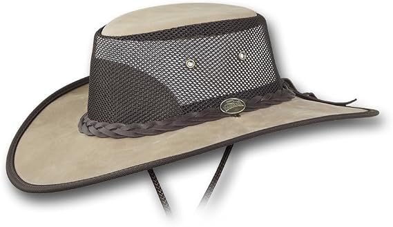 Mesh Foldaway Drover Hat in Cattle Leather by Barmah