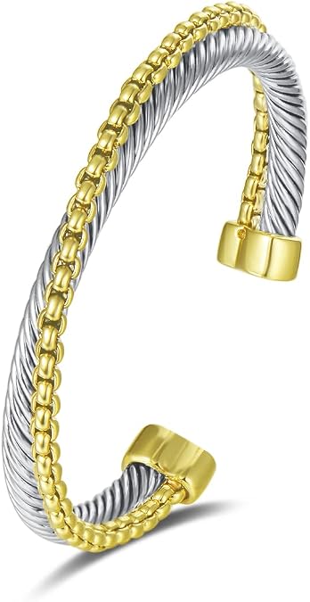 UNY JEWEL Jewelry Make a Statement with Our Two Tone Twisted Cable Wire Ball Weave Cuff Bangle Makes a Thoughtful and Stylish Gift