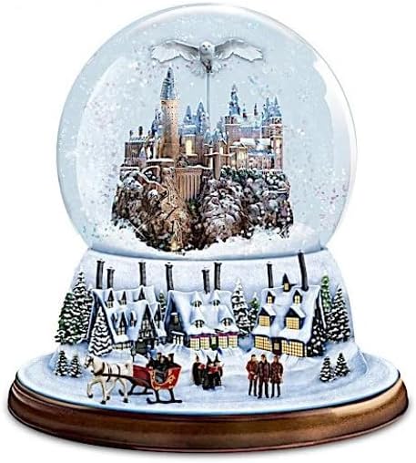 The Bradford Exchange Harry Potter I'd Rather Stay at Hogwarts Christmas Rotating Musical Glitter Globe Light-Up Snow Globe with Moving Horse-Drawn Sleigh and Film Music