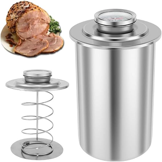 Stainless Steel Ham Maker Meat Press, Homemade Deli Meat Press, Press Ham Maker with Thermometer for Deli Meats Sandwich Lunch Meat Ham Meat Bacon Meat, Kitchen Cooking Tools (Model Three)