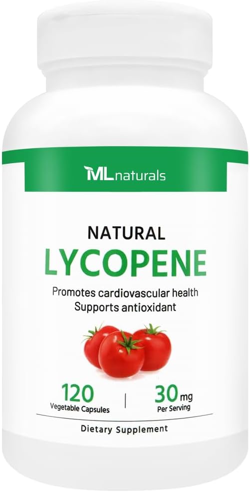 ML Naturals Natural Lycopene 30mg (Per Serving) 120 Vegetable Capsules Supports Cardiovascular, Immune & Prostate Health