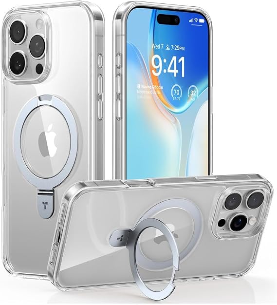 Torras Apple iPhone 16 Pro ile Uyumlu O Stand Serisi MagSafe Kılıf, Şeffaf