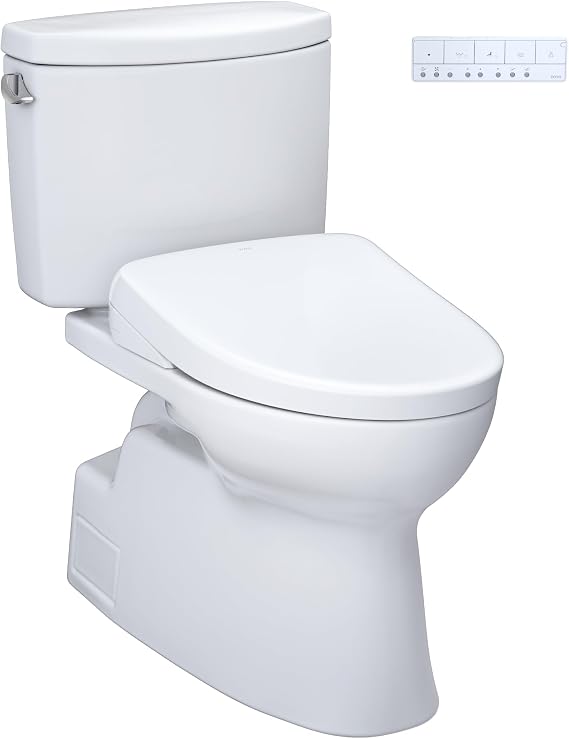 TOTO WASHLET+ Vespin II Two-Piece Elongated 1.28 GPF Toilet and WASHLET+ S7 Contemporary Bidet Seat, Cotton White - MW4744726CEFG#01