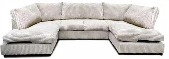 U Shaped Modular Sofa - Large Sectional Cord Sofas - Elegent 3 Piece Corner Settee Set - 6 Seater Sectional Corner Sofa for Living Room Lounge Indoors (Mink, High back)