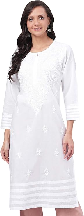 Ada Hand Embroidered Chikankari Cotton Kurta Kurti Tunic for Women A149984
