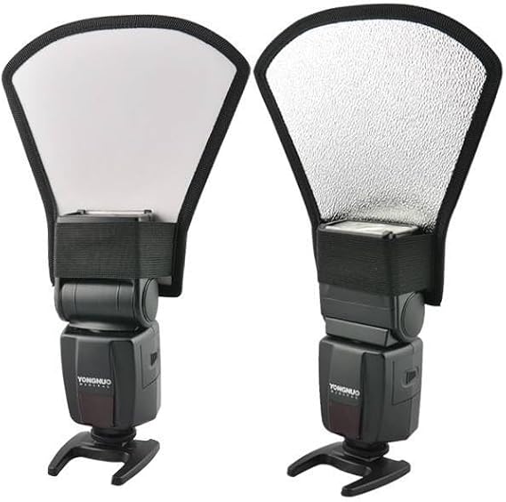 REFLEX CAMERA 2-in-1 Fan-Shaped Flash Diffuser Reflector Silver/White | Portable Lighting Modifier for DSLR Speedlites | Softens Harsh Flash | Studio & Outdoor Photography Tool