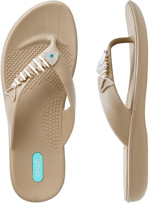 Oka-B Women's Ursula Rhinestone Fish Flip Flop Sandal (Chai, Large)