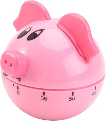 Little Pink Pig Mechanical Kitchen Timer 1Pc - Easy One-Button Operation No Battery Needed up to 60 Minutes Cooking Reminder for Home and Kids
