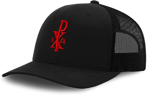 Custom Mesh Cap Hat Embroidered Chi Rho with Alpha Omega Trucker Hats for Men & Women Cotton