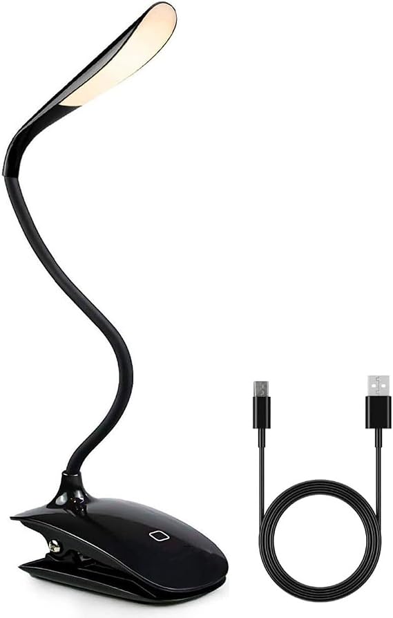 Reading Lamp, Clip on Headboard Reading Lights for Books in Bed at Night, Eye-Caring, 3 Brightness, USB Rechargeable Touch Desk Lamp, Ideal Gift for Bookworms & Kids