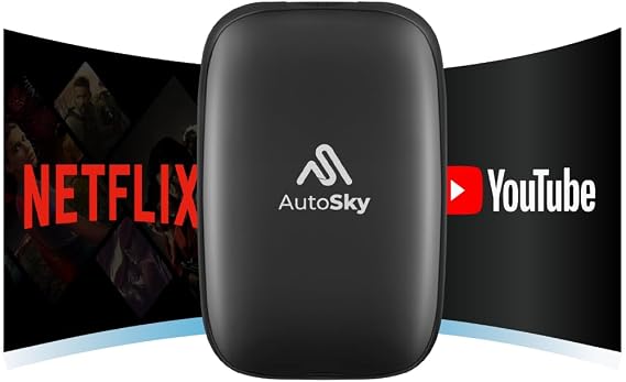 AutoSky Wireless CarPlay and Android Auto AI Box Lite for Factory Wired CarPlay Cars - Supports Netflix YouTube and Gmail - Go Wireless with All The
