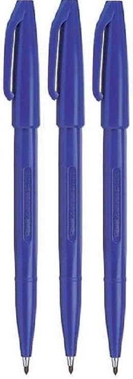Pentel Blue Original Sign Pen S520 Fibre Tip Marker Pens Colour Fineliner 2mm Nib 1mm Line Width (Pack of 3)