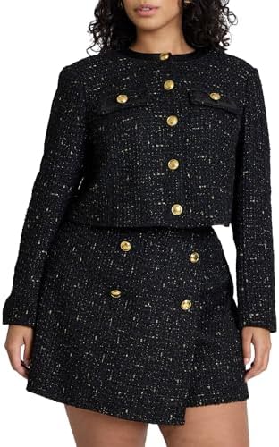 ELOQUII Womens Plus Size Cropped Tweed Jacket