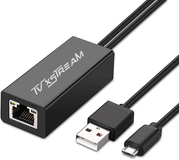 USB Ethernet Adapter (Black) for Firesticks (Gen 2 and 4K versions) Chromecast with Micro not Type C connection , USB to RJ45 Ethernet Adapter USB Power Supply Cable, speeds up to 100Mbps