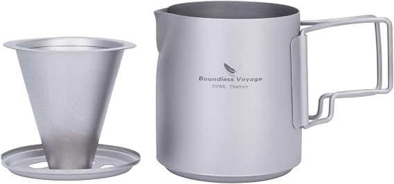 Boundless Voyage Titanium Pour-over Coffee Maker Set Coffee Mug with Reusable Detachable Dripper Manual Reusable Cone Filter for 1-2 Cups 6007P