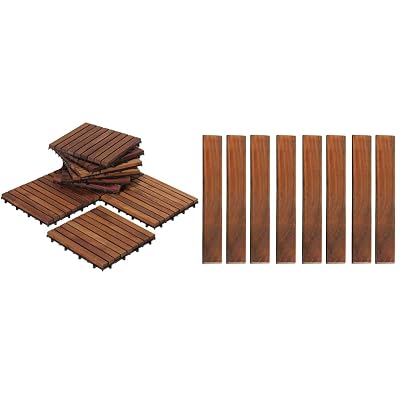 Bare Decor EZ-Floor Interlocking Teak Wood Flooring Tiles and End Pins Set of 10 Tiles  8 End Pins