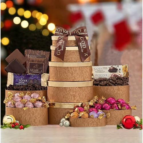 Gift Tower Belgian MasterPiece chocolate collection Chocolate Assortment For 2025 Holiday TowerBasket -Christmas, Corporate Gift,Birthday, Family & Friends color my vary red or brown