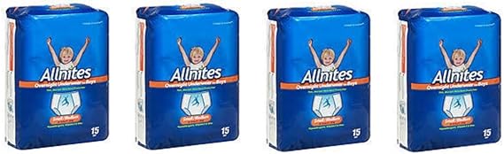 HEB Allnites Overnight Underwear for Boys - S/M 15 Count(Pack of 4) Total 60, Medium, White