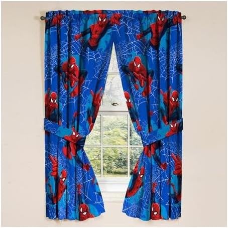 Marvel Spiderman Astonish 63' Window Drapery/Curtain 4pc Set (2 Panels, 2 Tie Backs)
