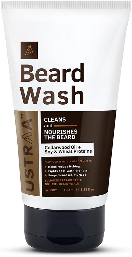 Ustraa Beard Wash Woody - 100 ml - Sulphate-free Beard Wash | Thick Foam, No Post-wash Dryness, Cleansed & Smooth Beard | Beard Shampoo for Germ-Free Beard