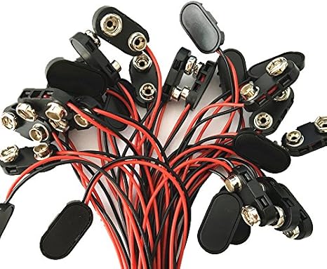 100ea I Shape 9V Battery Button snap Connector Black Plastic Shell Copper Button 150mm Wire 4mm tin end