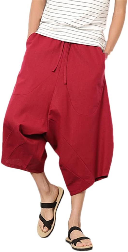 Men's Baggy Pants Crotch Hip Hop Bloomers Pants Men's Calf-Length Harem Pants Streetwear