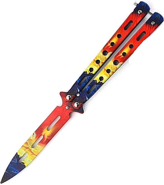 Butterfly Knife Titanium Alloy Lined Butterfly Knife with Blade, D2 Stainless Steel Folding Blade without Blade Safety Simulation Blade with Adjustable Wrench, Folding Butterfly for Training Butterfly