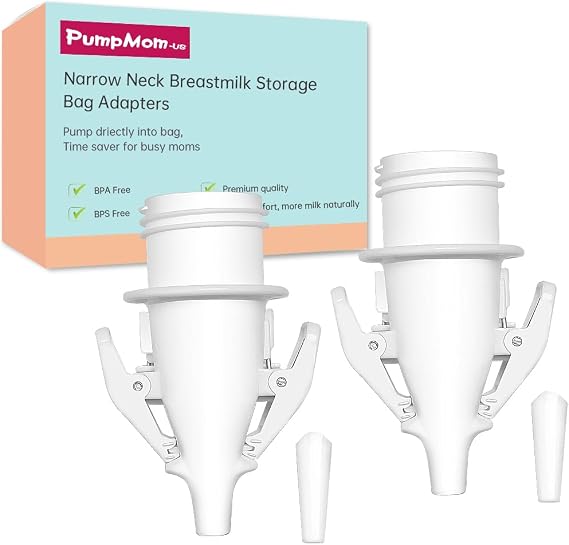 PumpMom-us Narrow Neck Breastmilk Storage Bag Adapters for Medela Pumps, Compatible with Medela Maxflow Pumps to Use with Lansinoh and Nuk Breastmilk Storage Bags