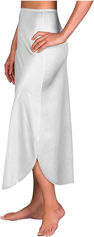 Velrose Shadowline Women's Nylon Essentials Double Slit 1/2 Slip, 2116, White, L