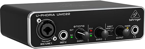 Behringer UMC22 Audiophile 2x2, 48 kHz USB Audio Interface with Midas Mic Preamplifier | For Recording Microphones and Instruments