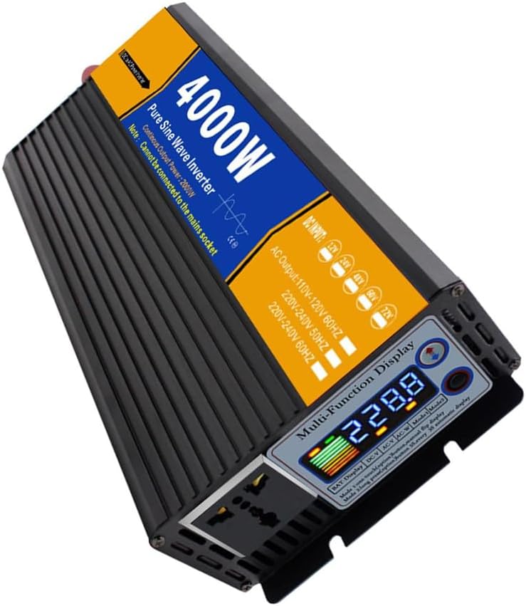 4000W Car Power Inverter,Pure Sine Wave Inverter DC 12V 24V 48V 60V 72V To AC 110V220V 1 AC Outlets with LCD Display for Home, RV, Truck, And Off-Grid Solar System,DC 24V to AC 110V 60HZ