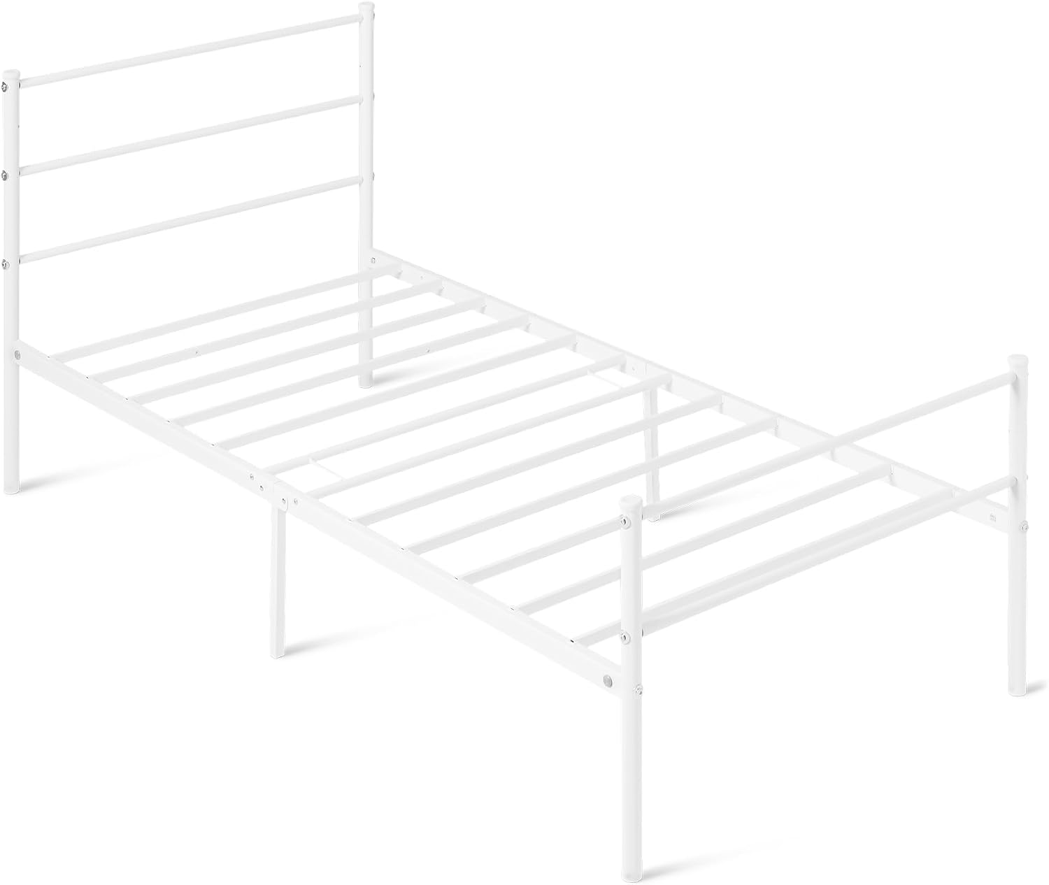 Amazon Basics Bed Frame with Headboard, Non-Slip with Steel Slats, Metal non foldable, 90W x 190L, Single, White