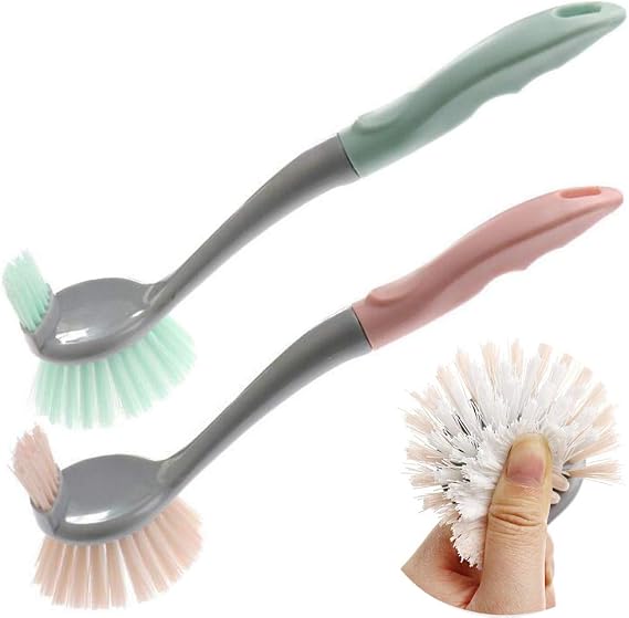 Dish Scrubber Brushes, Dish Cookware and Vegetable Brush with Durable Bristles, 2 Sided Dish Brush for Sink Kitchen Pot Pan Plate Cleaning, All Purpose Scrub Brush(Pink and Green)