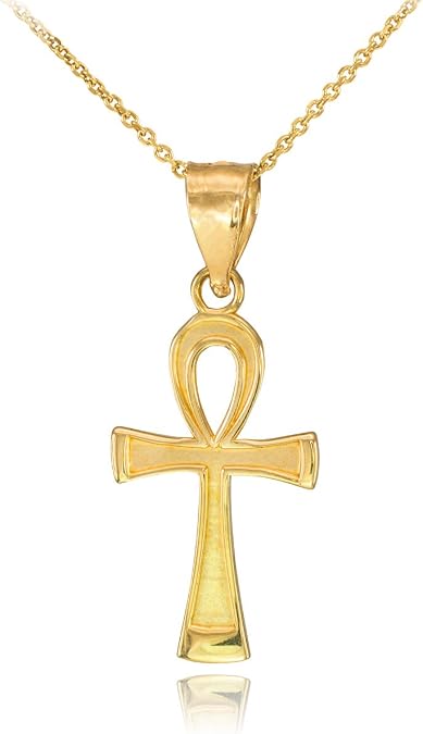 14k Yellow Gold Egyptian Ankh Cross Charm Pendant Necklace, 22"