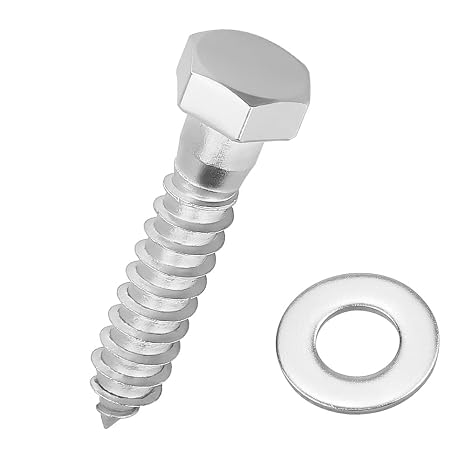 1/2 x 2-1/2" Hex Head Lag Screws Bolts with Flat Washers (8 Sets), 304 Stainless Steel 18/8, Partial Thread, Deck Screws, Heavy Duty Hex Head Wood Lag Screws, Fayeploo
