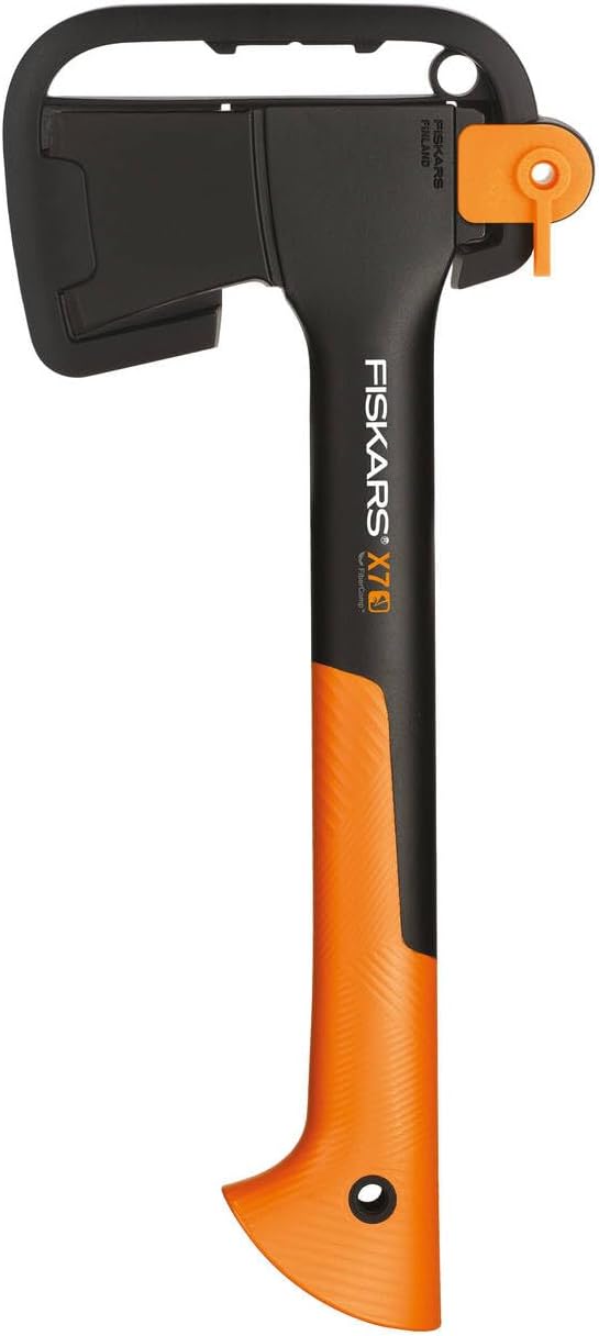 Fiskars Chopping Axe XS_X7 | Length: 35.5 cm, Non-Stick Coating, High Steel Blade/Fibreglass Handle, Black/Orange, 1015618
