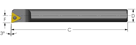 Ultra-Dex S08M STUCR2 Steel Boring Bar to Hold a Positive TCMT 21.51 at -3 Degree Lead, Right Hand, No Coolant, 0.500" x 6", 0.560" Minimum Bore