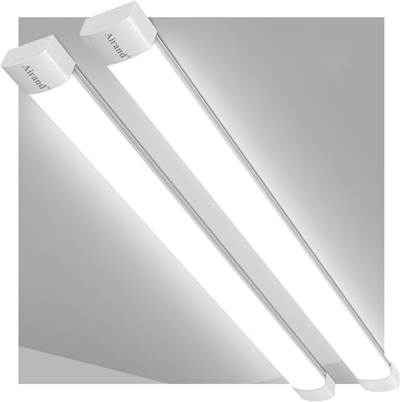 Airand Utility LED Shop Light Fixture 2PCS 4FT Linkable Plug in LED Tube Light for Kitchen Bathroom Garage Basement Office, Long LED Shoplight, Corded Electric with ON/Off Switch, IP66 Waterproofing