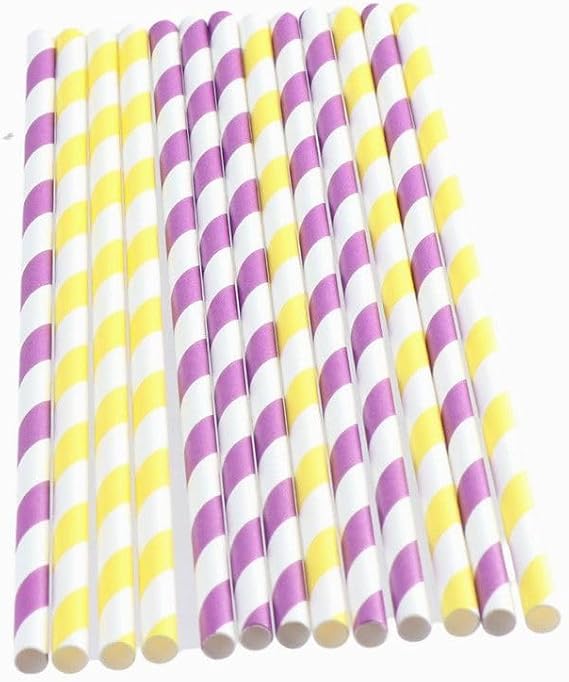 100 Pcs Biodegradable Paper Straws, Assorted Rainbow Striped Smoothie Straws for Birthday, Wedding, Bridal/Baby Shower, Party Supplies
