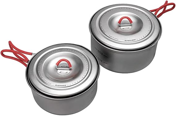 Evernew Titanium Lightweight Camping Pot w/Folding Handle Set, 600 & 900